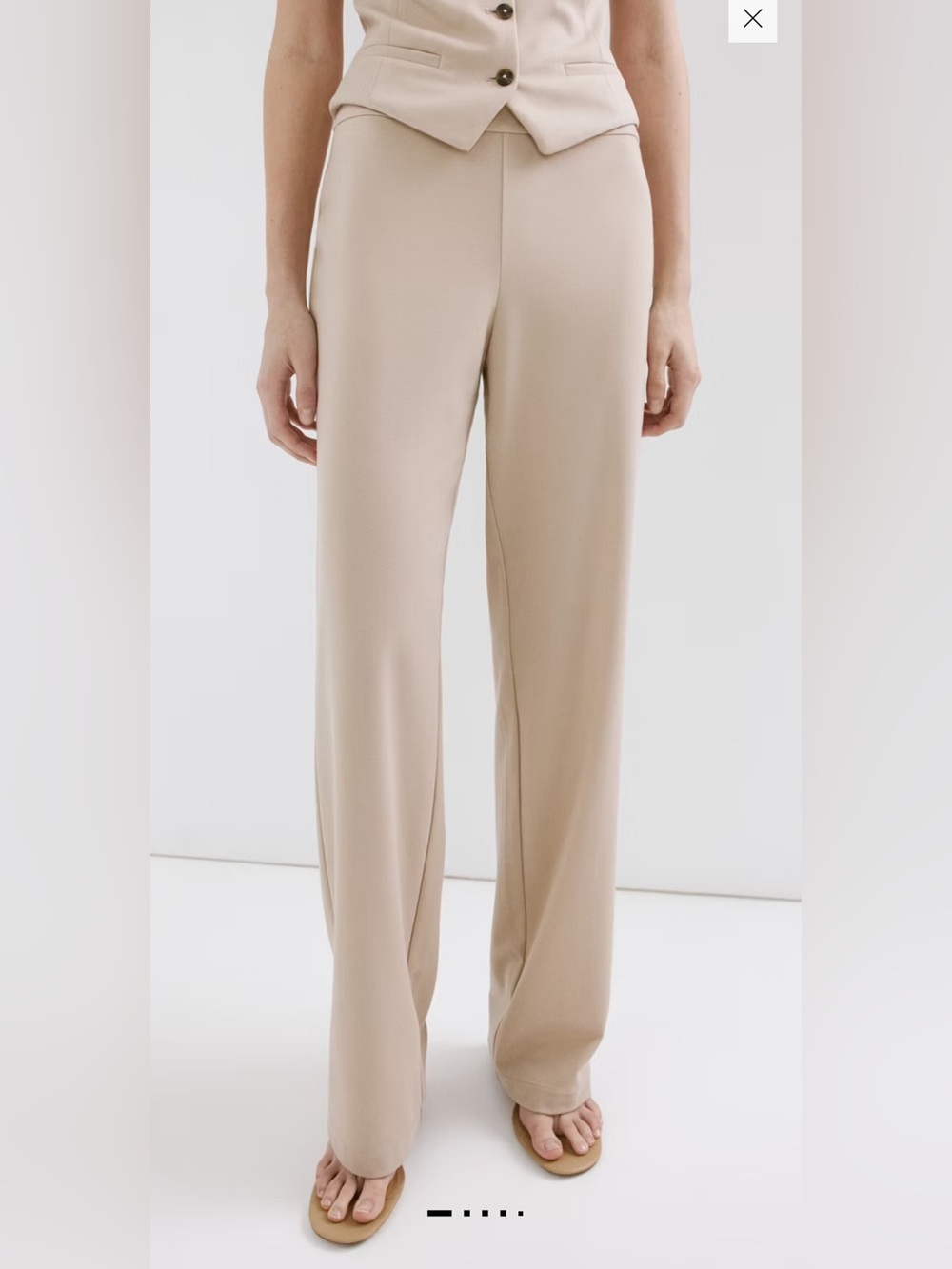 Mango Beige Wide-Leg High-Rise Trousers